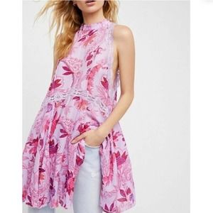 Free People Mini Dress Medium Purple Pink Floral She Moves Sleeveless Tunic